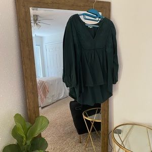 Deep Teal Blouse with Pretty Floral Detailing